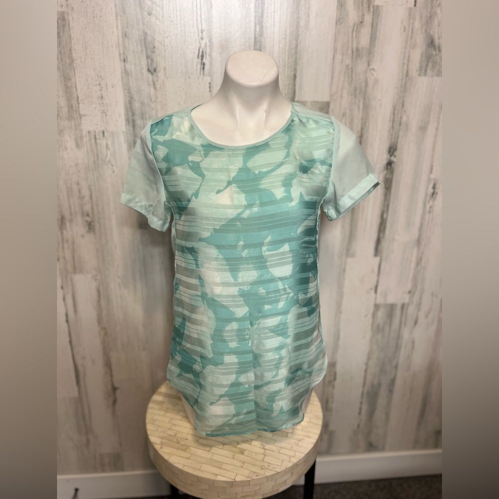 Mossimo Mint Green Abstract Sheer Stripe Blouse Womens Size Extra Small XS Short